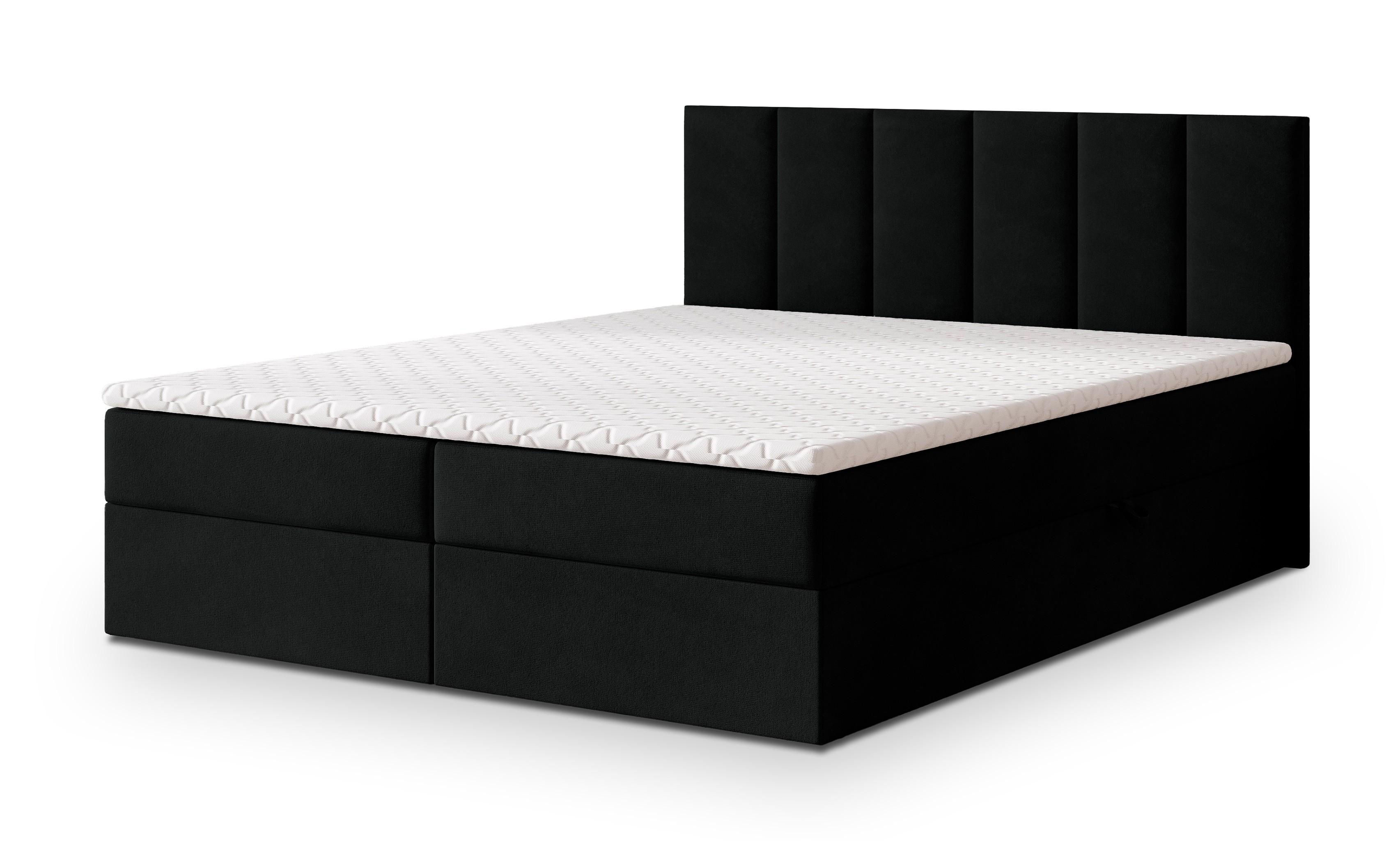 BOXBETT MERIL 180x200 cm mit Matratze und Topper - Schwarz - Schwarz, Holz (180/200cm) - MASSENO