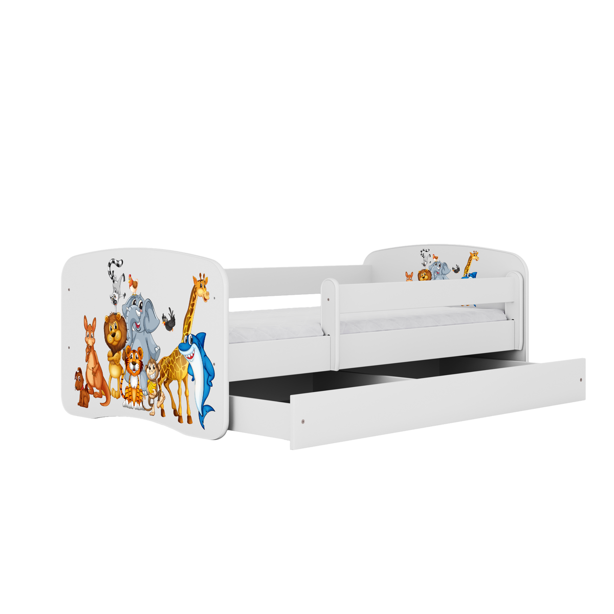 KINDERBETT Tiere mit Schublade 140/70 80/61/144 - Weiß, Holzwerkstoff (70/140cm) - RAUMHIRSCH FURNITURE