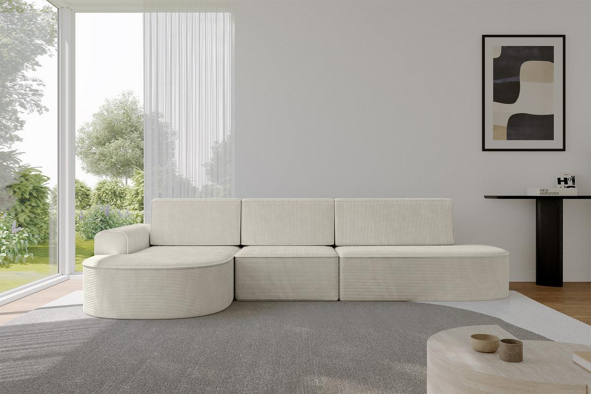 ECKSOFA mit Schlaffunktion Ottomane Links MARI L2-S 368X167X85 Creme Cord - Creme/Schwarz, Holzwerkstoff/Kunststoff (368/167cm) - ALTDECOR
