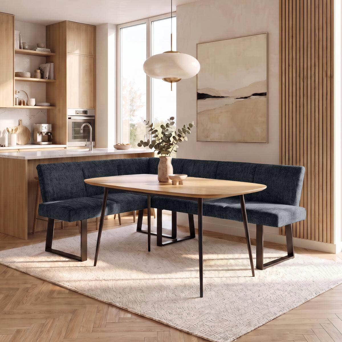 ECKBANK Velto 203x162 cm, mit Metallbeinen, Raven-Stoff, Anthrazit - Anthrazit/Schwarz, Metall (203/162cm) - Beautysofa