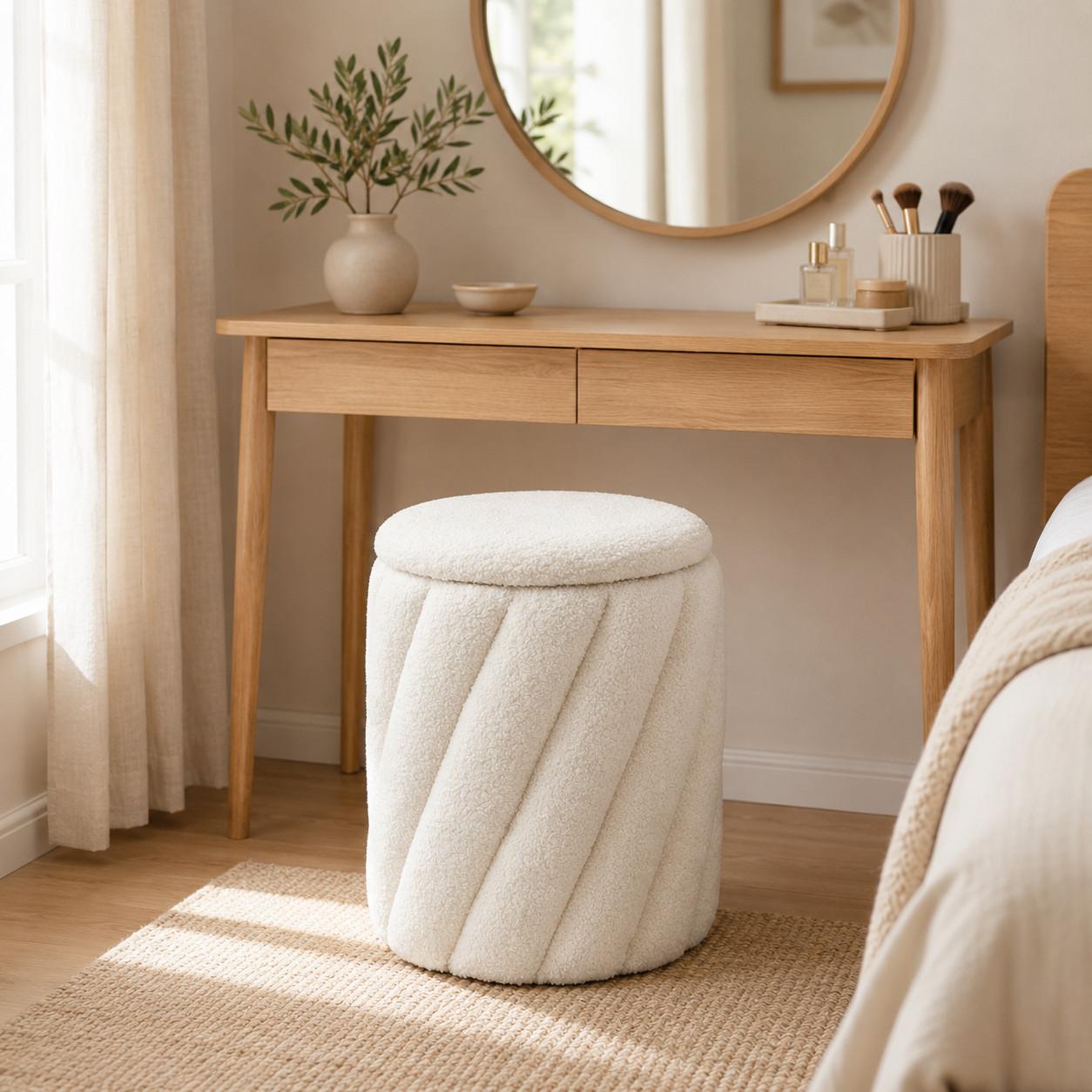 HOCKER mit Stauraum Rund Ø46x40.5Hcm 135KG - Weiß, Holzwerkstoff/Textil (40/45.5/40cm) - Hometopia
