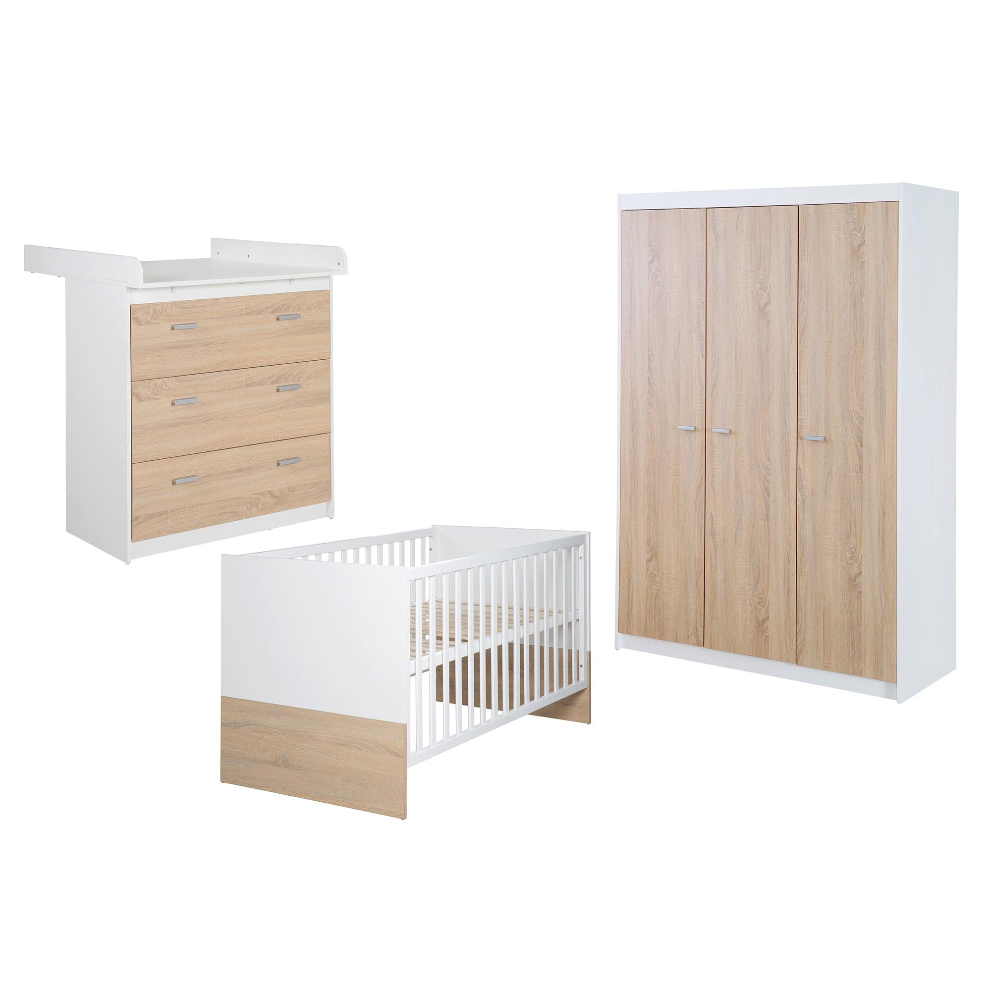 BABYZIMMER-SET Gabriella mit schmaler Wickelkommode 3-teilig - Multicolor, Holzwerkstoff (76/80/142cm) - Roba