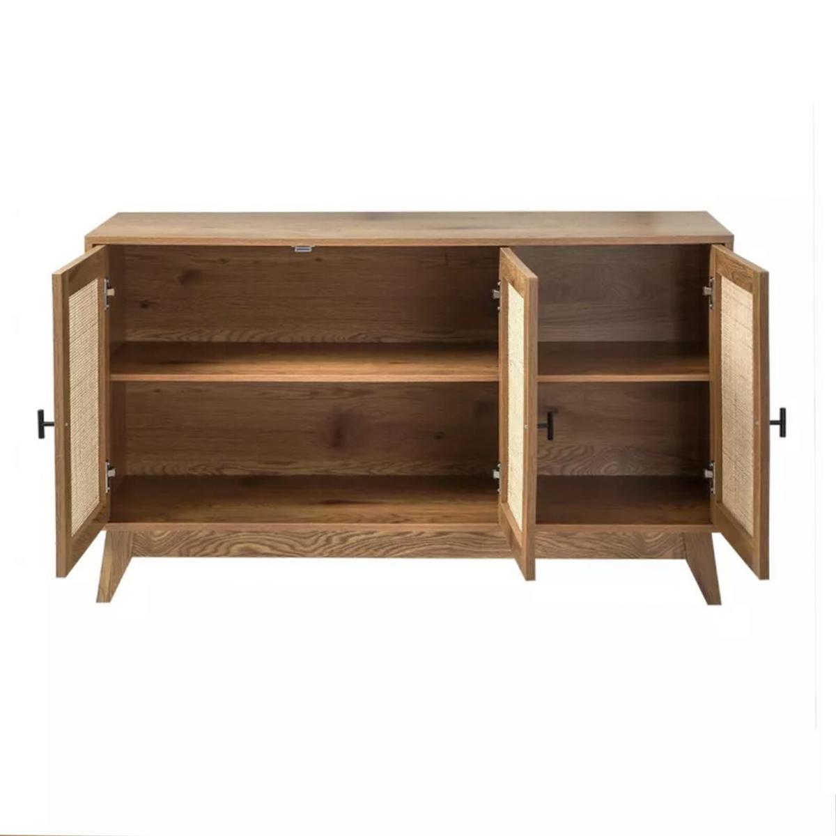 SIDEBOARD 3 Türen mit Naturgeflecht-Front B120 cm - ALIA - Eschefarben, Holzwerkstoff (40/72/46cm) - Calicosy