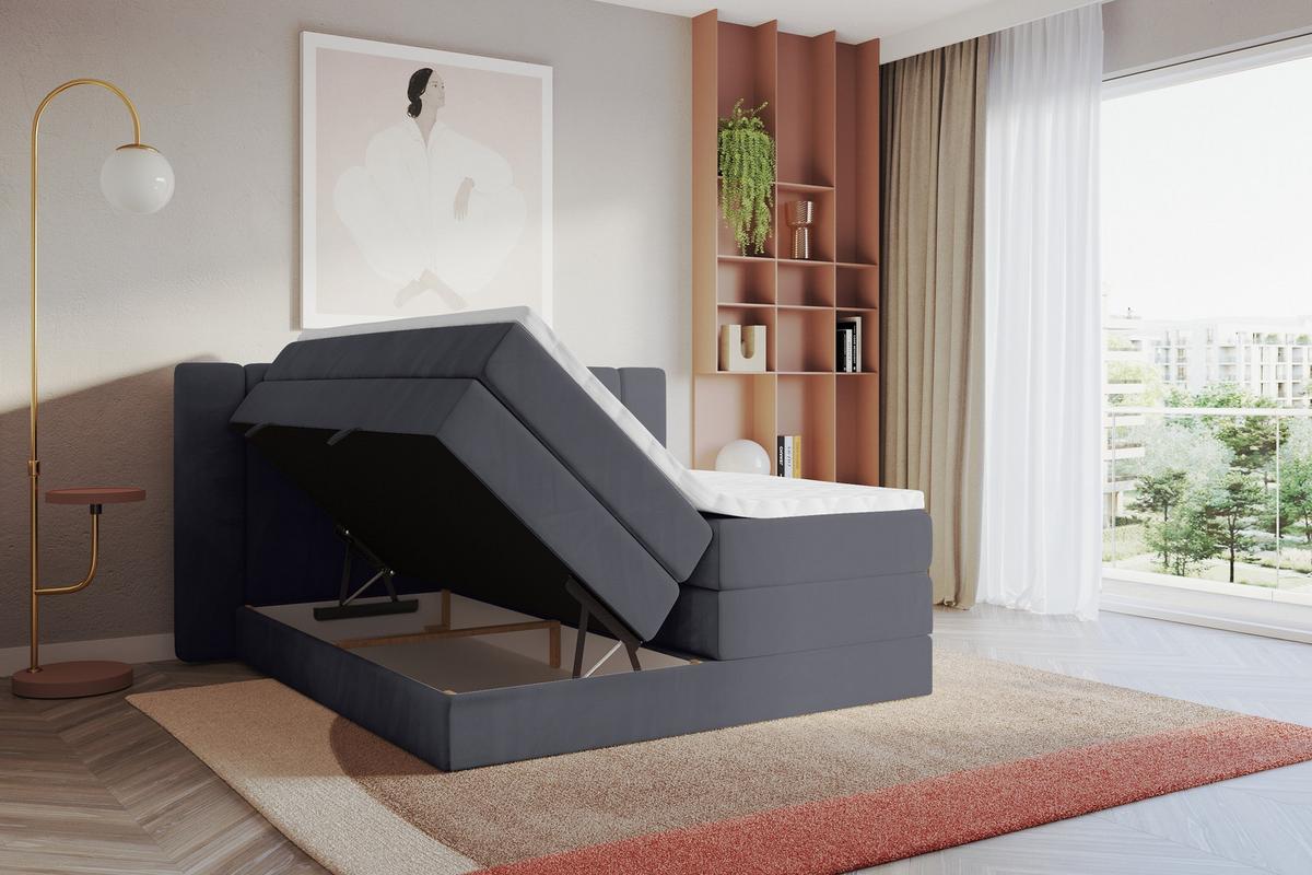 BOXSPRINGBETT mit Matratze H3/H4 - EVON KING - 180x200 cm Dunkelgrau - Dunkelgrau, Holzwerkstoff (180/200cm) - ALTDECOR