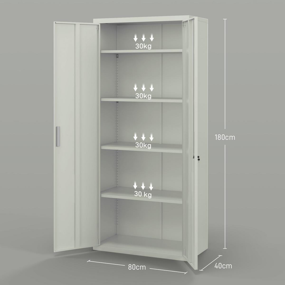 AKTENSCHRANK, Büroschrank mit 2 Türen, verstellbarer Ablage für Arbeitszimmer - Weiß, Metall (40/180/80cm) - HOMCOM