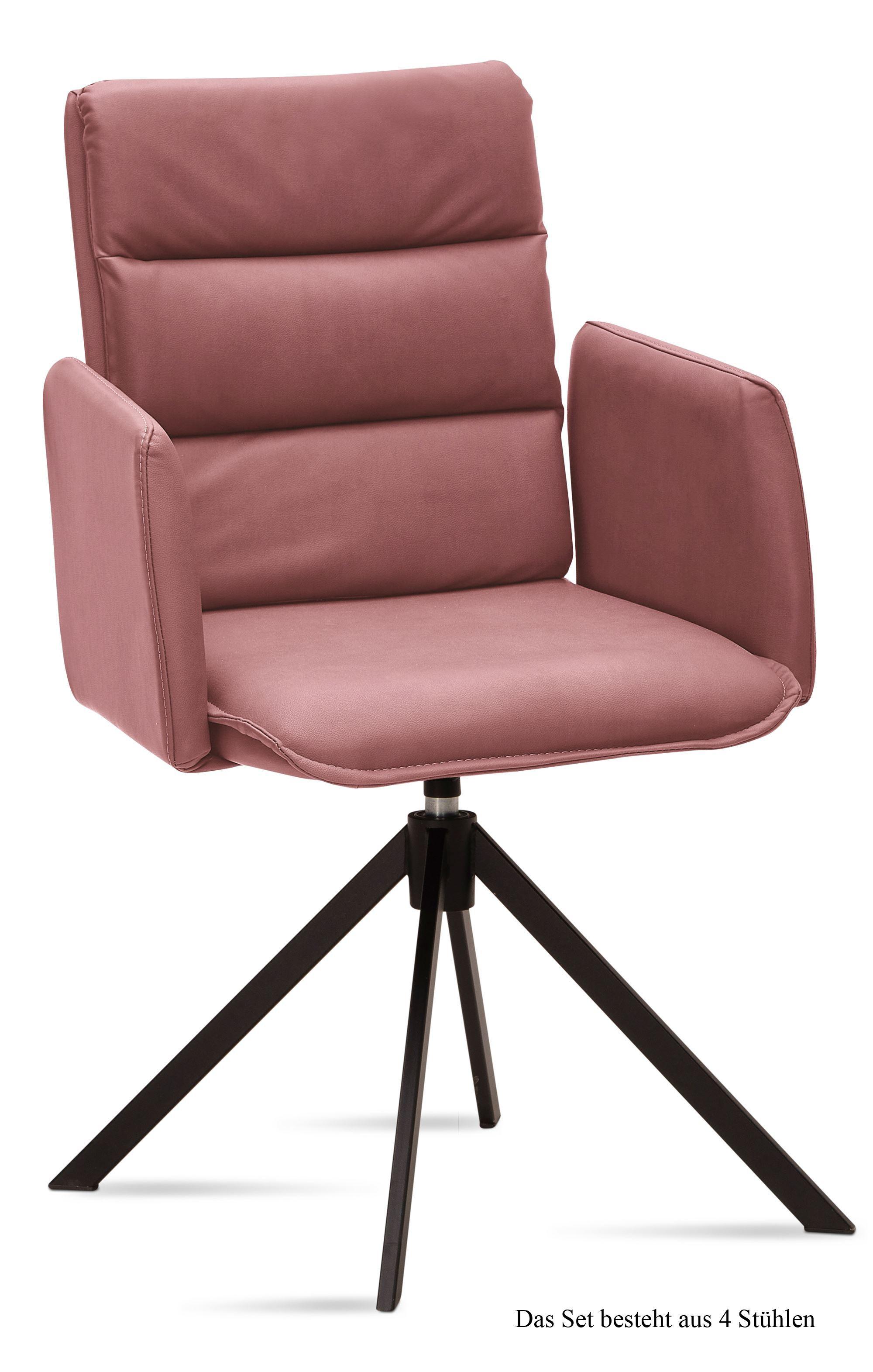 ARMLEHNSTUHL drehbar (4er-Set) Delila 52x92x60 Schwarz/Rosewood - Dunkelrosa/Schwarz, Kunststoff (60/92/52cm) - 58aufmkessel