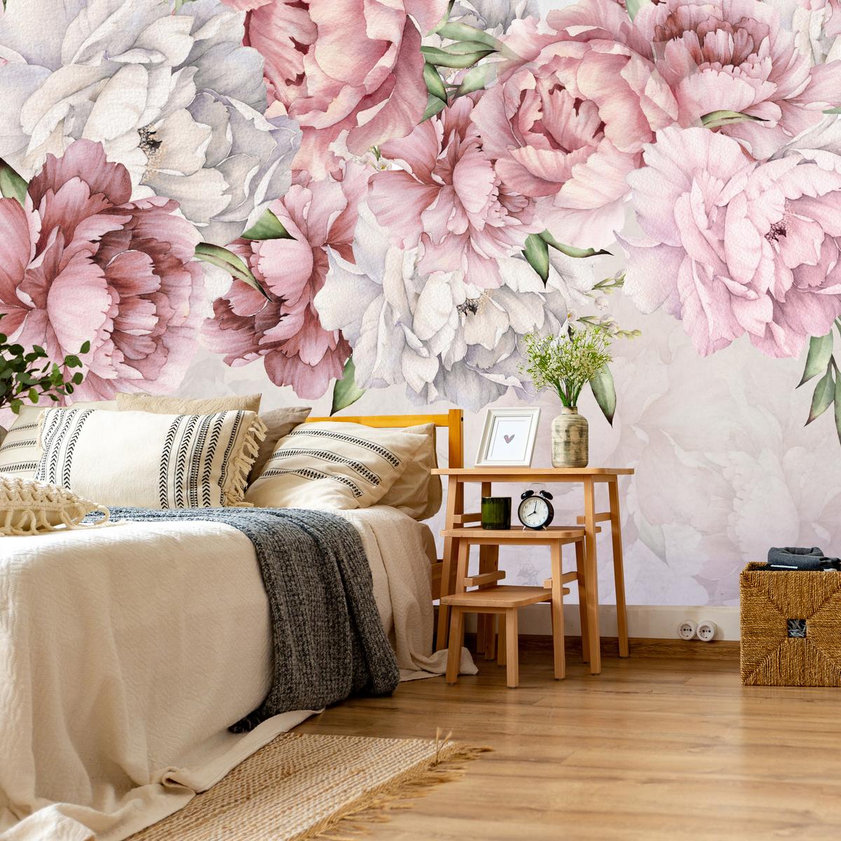 FOTOTAPETE für Schlafzimmer Rosa Zarte Pfingstrosen Natur 300x210 - Violett/Rosa, Papier (300/210cm) - Muralo