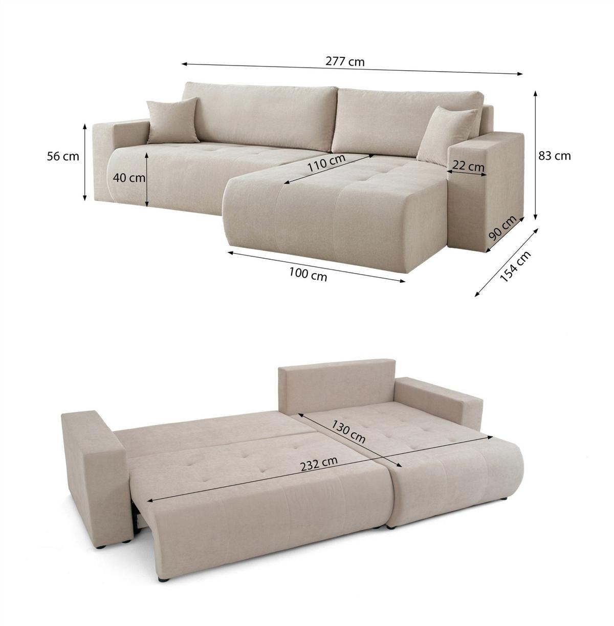 ECKSOFA Armari Mit Schlaffunktion - Schwarz, Holzwerkstoff/Textil (154/277cm) - Fun Möbel
