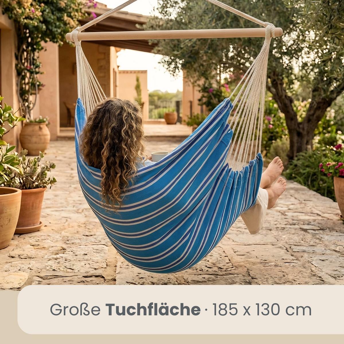 XXL HÄNGESESSEL 185/130 cm Belastbar bis 150 kg Multicolor - Blau, Textil (130/155/185cm) - Amanka