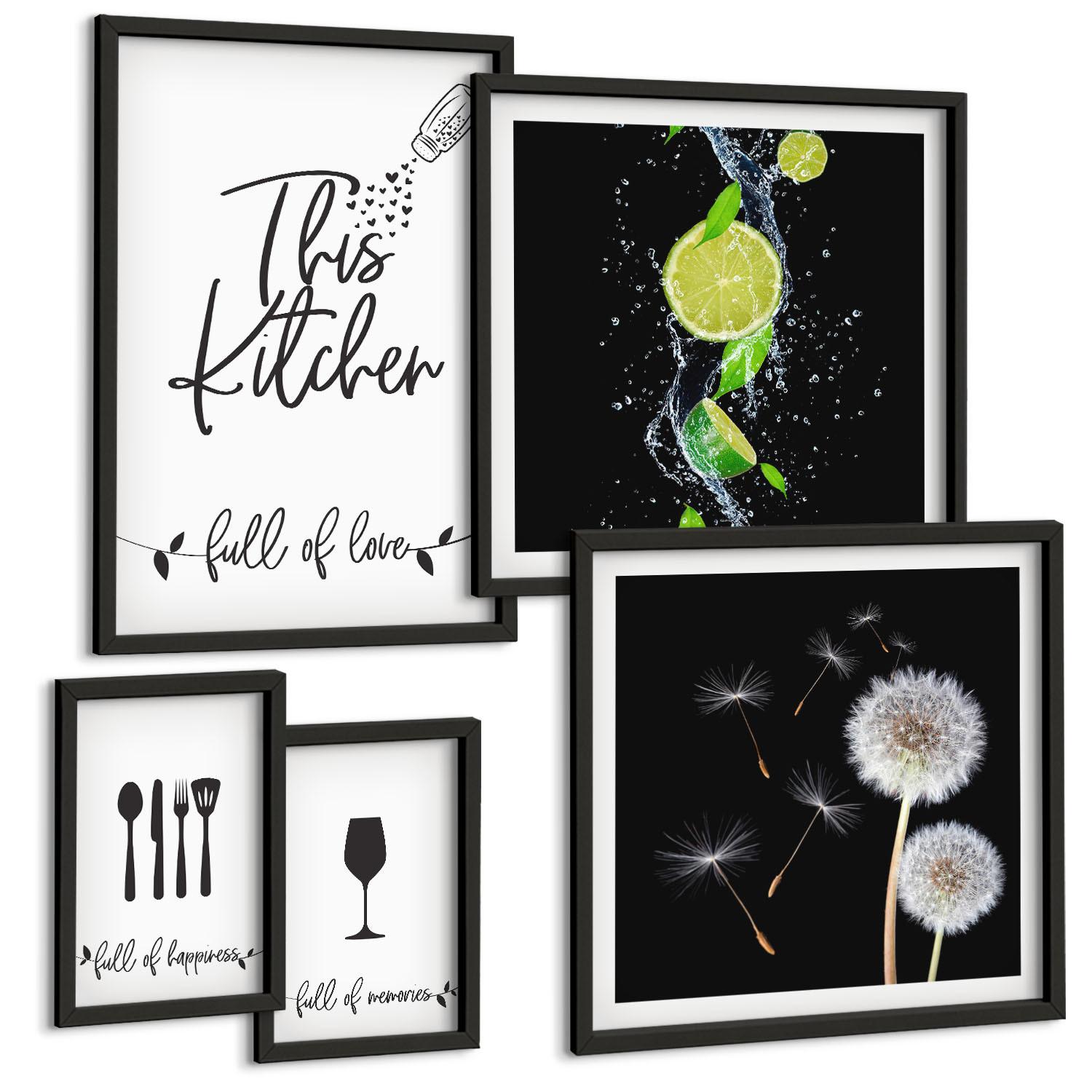 BILDER SET 5er Set - 50x50 cm & 20x30 cm & 40x60 cm Schwarzer Rahmen - Blumenposter Paris London - Schwarz, Kunststoff (40/60cm) - TULUP