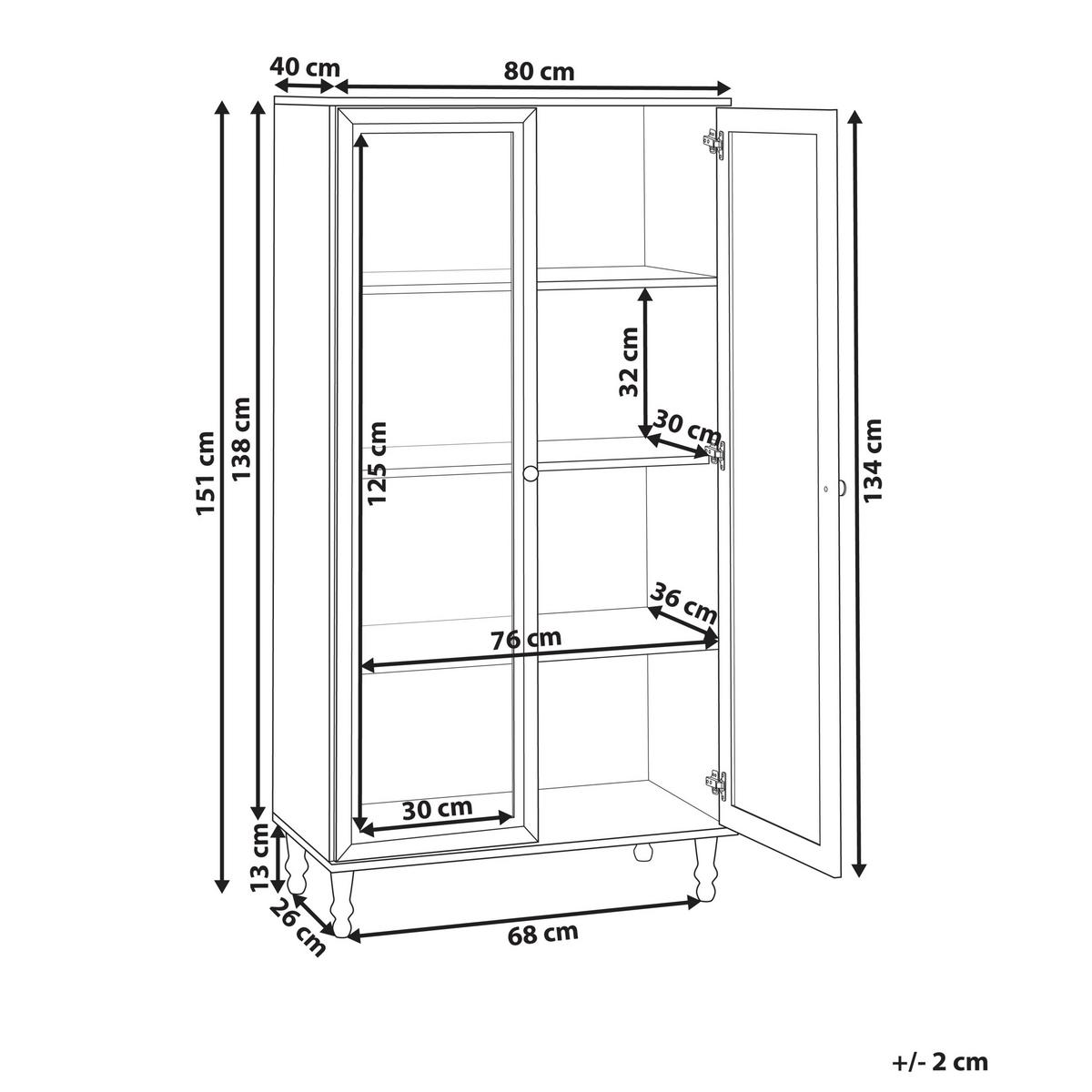 VITRINE mit Glastüren 80 cm Weiß Tingledale - Weiß, Holzwerkstoff (80/151/40cm) - Beliani