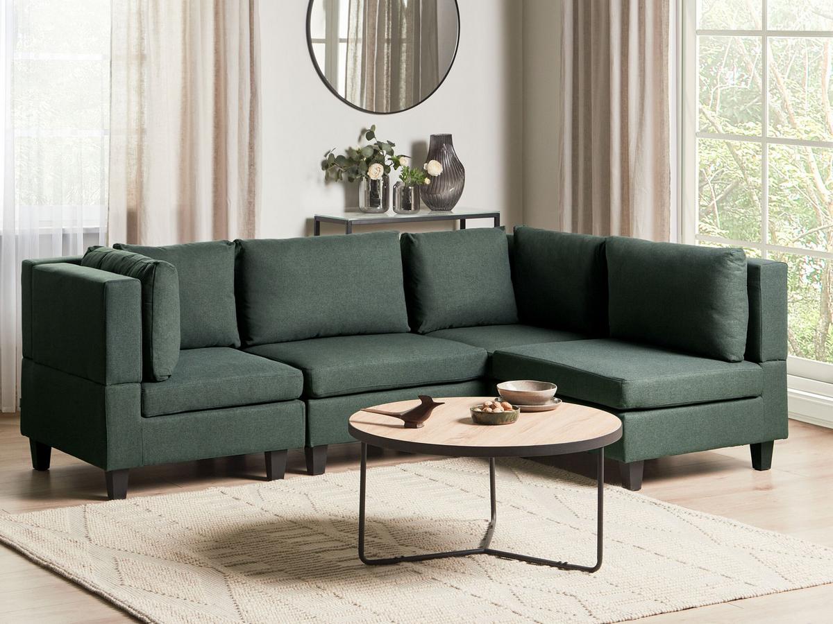 ECKSOFA Modul 4-Sitzer linksseitig Dunkelgrün Stoff Unstad - Schwarz/Grün, Textil (228/152cm) - Beliani
