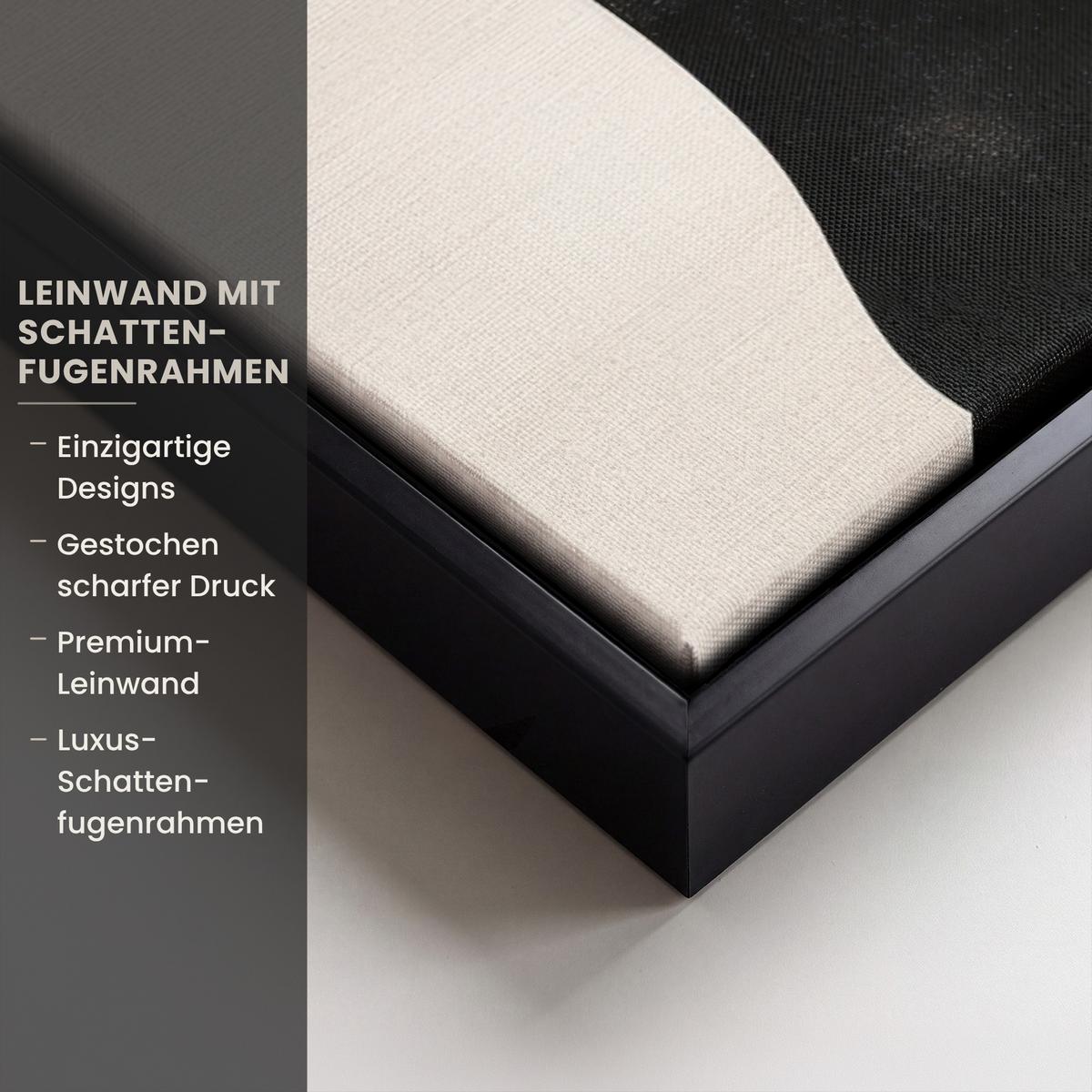 LEINWAND Bilder mit Rahmen - Abstrakt - Japandi - Beige - Modern - 80x60 - Schwarz, Textil (80/60cm) - MuchoWow