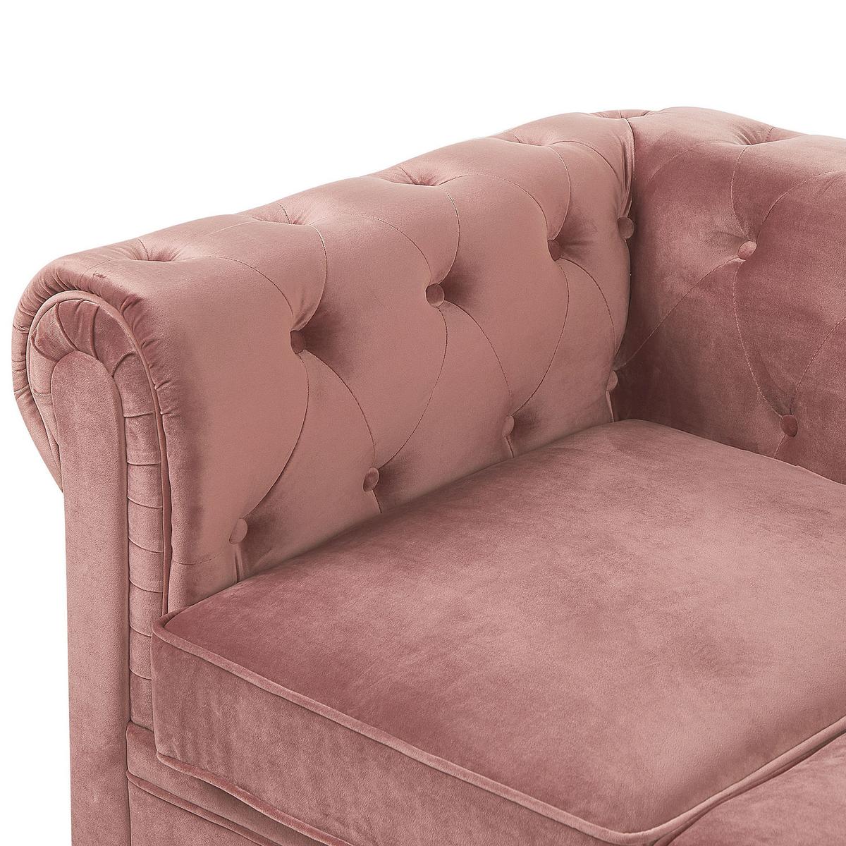 3-SITZER-SOFA Samtstoff Rosa Chesterfield - Pink, Textil (202/70/75cm) - Beliani