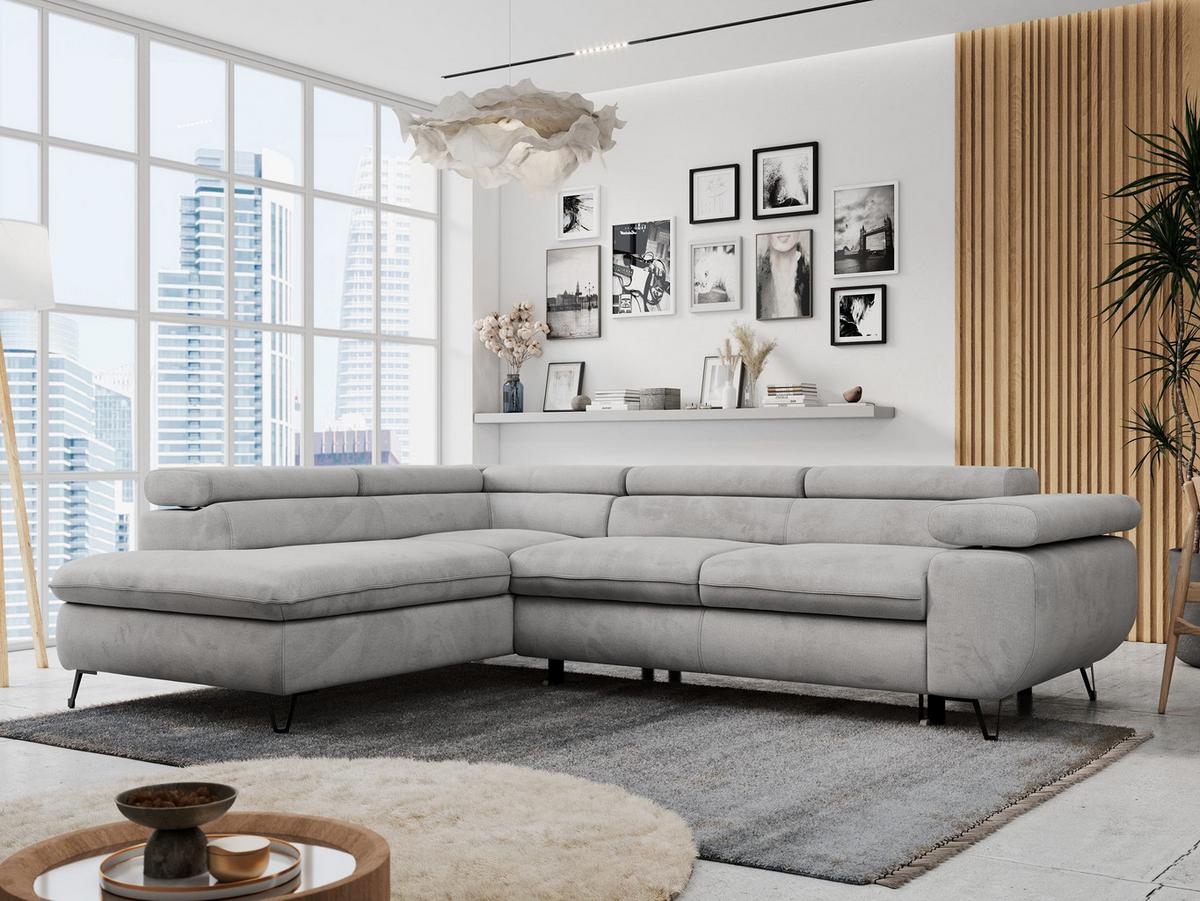 ECKSOFA PETER L Hellgrau Velvet - Links Seite - Hellgrau/Schwarz, Textil/Metall (208/273cm) - MKS