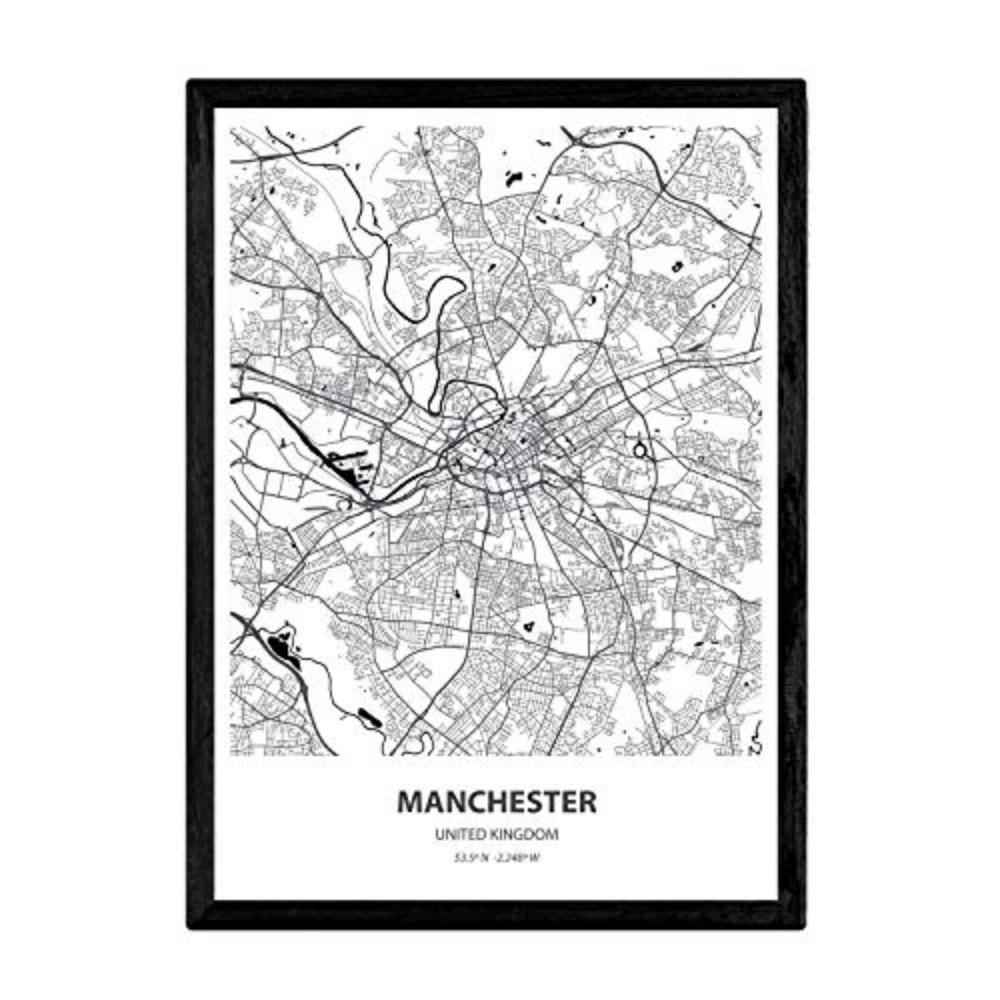 POSTER Manchester - Vereinigtes Königreich A3 Schwarzer Rahmen - Schwarz, Papier (29.7/5/42cm) - Nacnic