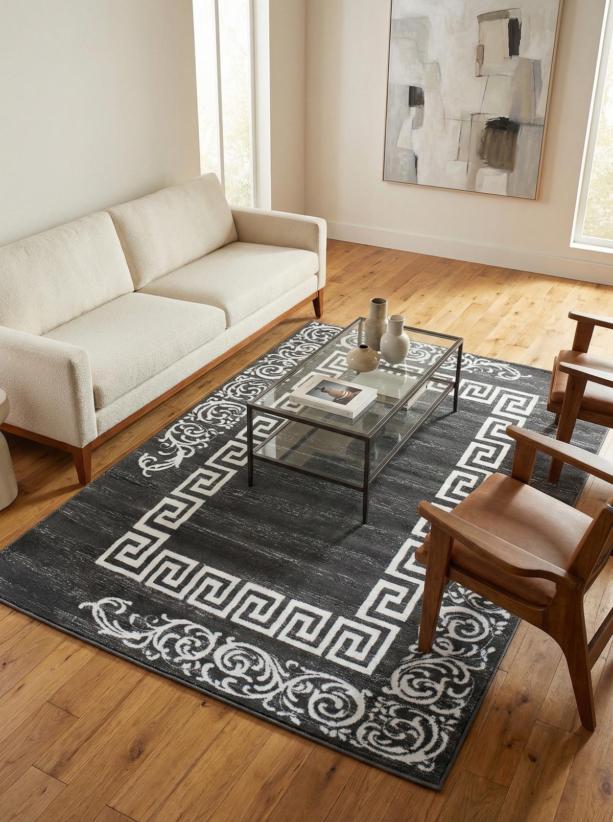 TEPPICH Kurzflor ASPEN in Grau, mit Mäander-Muster, 200 x 290 cm - Grau, Textil (290/200cm) - KADIMA DESIGN