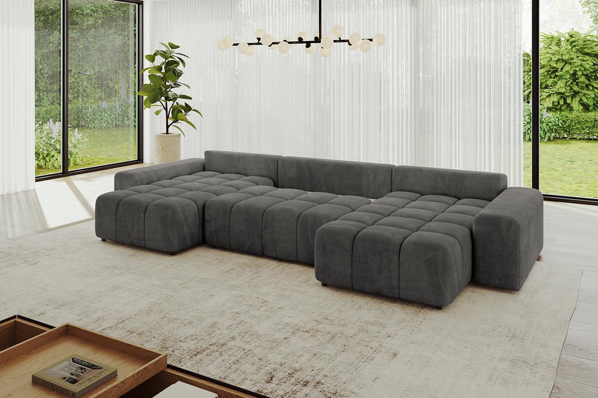 WOHNLANDSCHAFT ENIL-U 401x189x68 Dunkelgrau Velours - Dunkelgrau, Holzwerkstoff/Kunststoff (401/68/189cm) - ALTDECOR