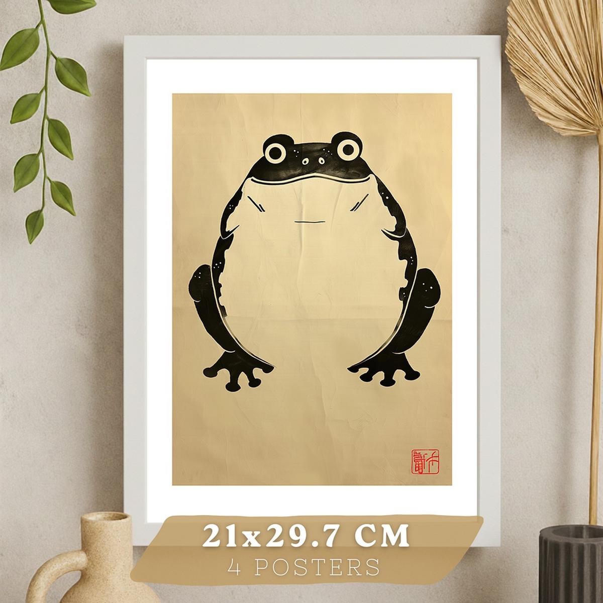 POSTER 4er Bilder-Set Wandbilder Ukiyo-e Vintage modern Wohnzimmer Deko, Schlafzimmer, Küche, Badezimmer Weißer Rahmen A4 - Weiß, Papier (29.7/1/21cm) - Nacnic