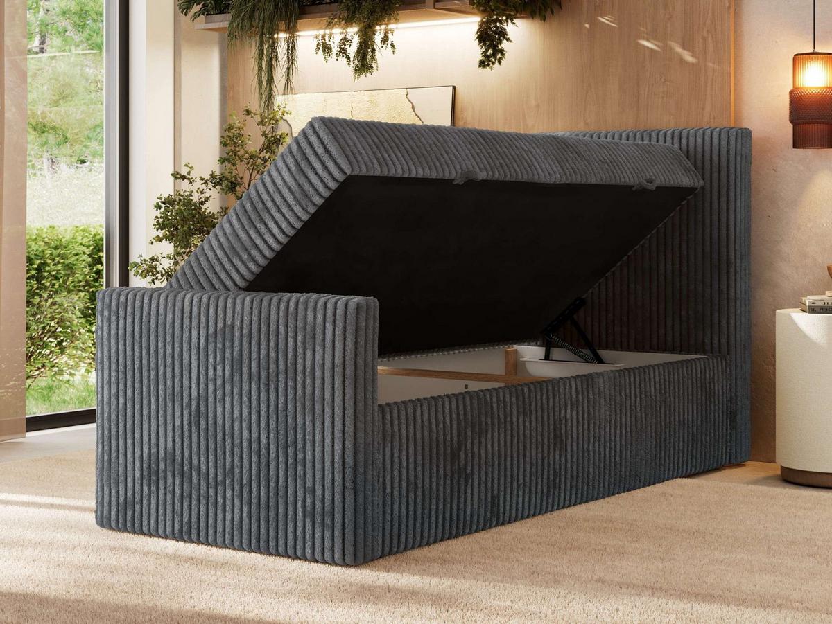 BOXBETT TILIANO DUO 90/200 - Grau Cord - H4 - Topper Visco - Rechts Seite - Grau, Textil (90/200cm) - MKS