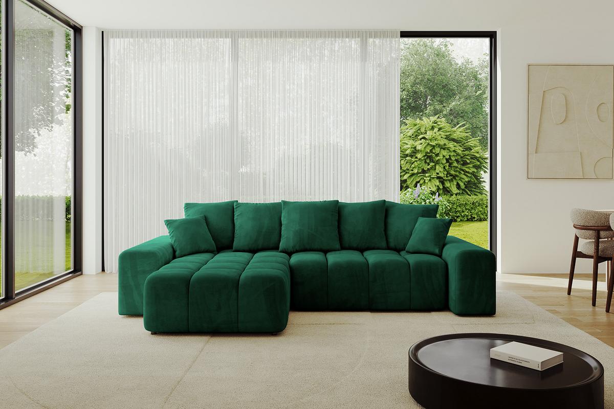 ECKSOFA Ottomane links ENIL-L 297x189x68 Dunkelgrün Velours - Dunkelgrün, Holzwerkstoff/Kunststoff (297/189cm) - ALTDECOR