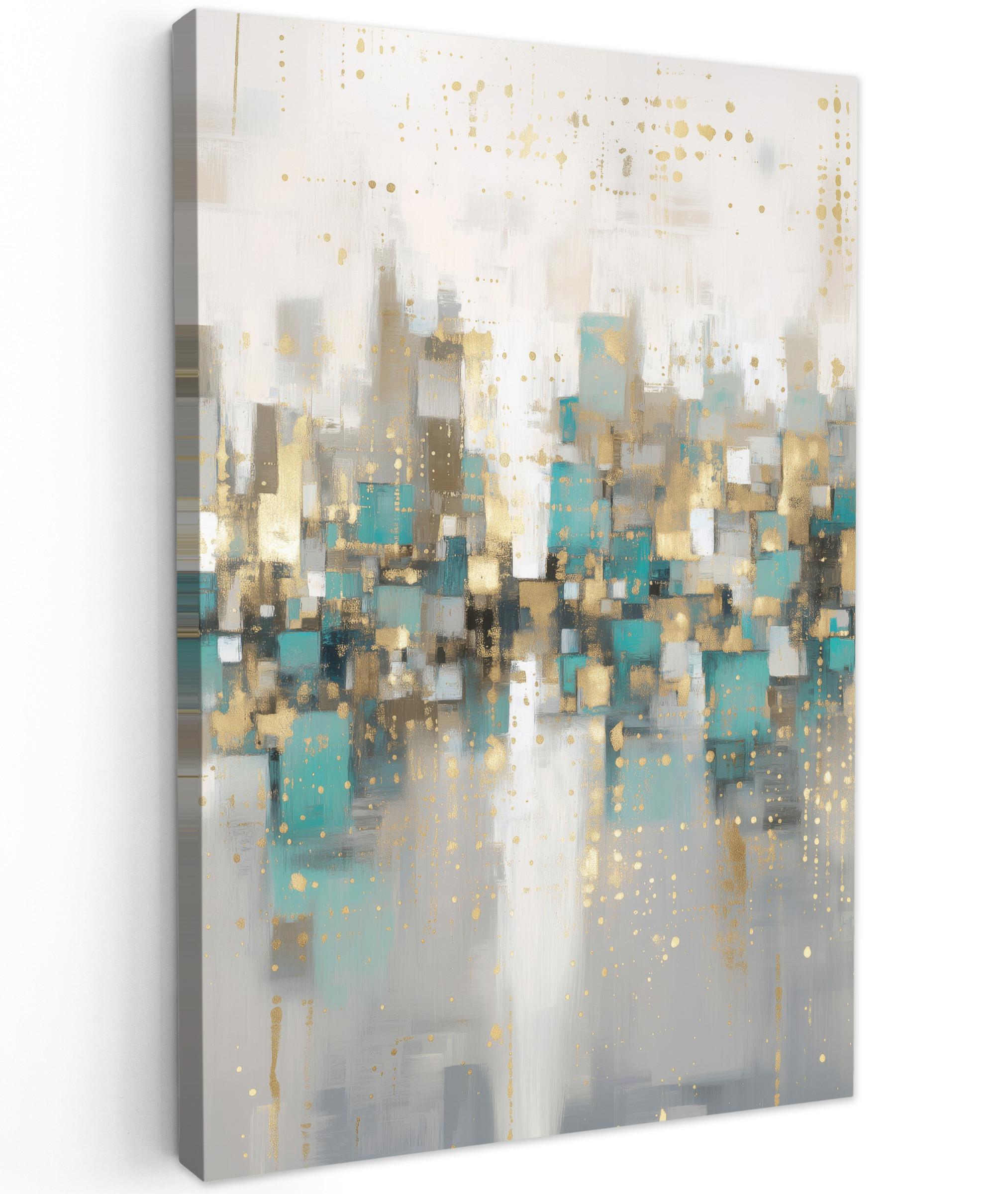LEINWANDBILD Abstrakt - Blöcke - Gold - Skyline Deko Wohnzimmer 20x30 cm - Beige, Textil (20/30cm) - MuchoWow