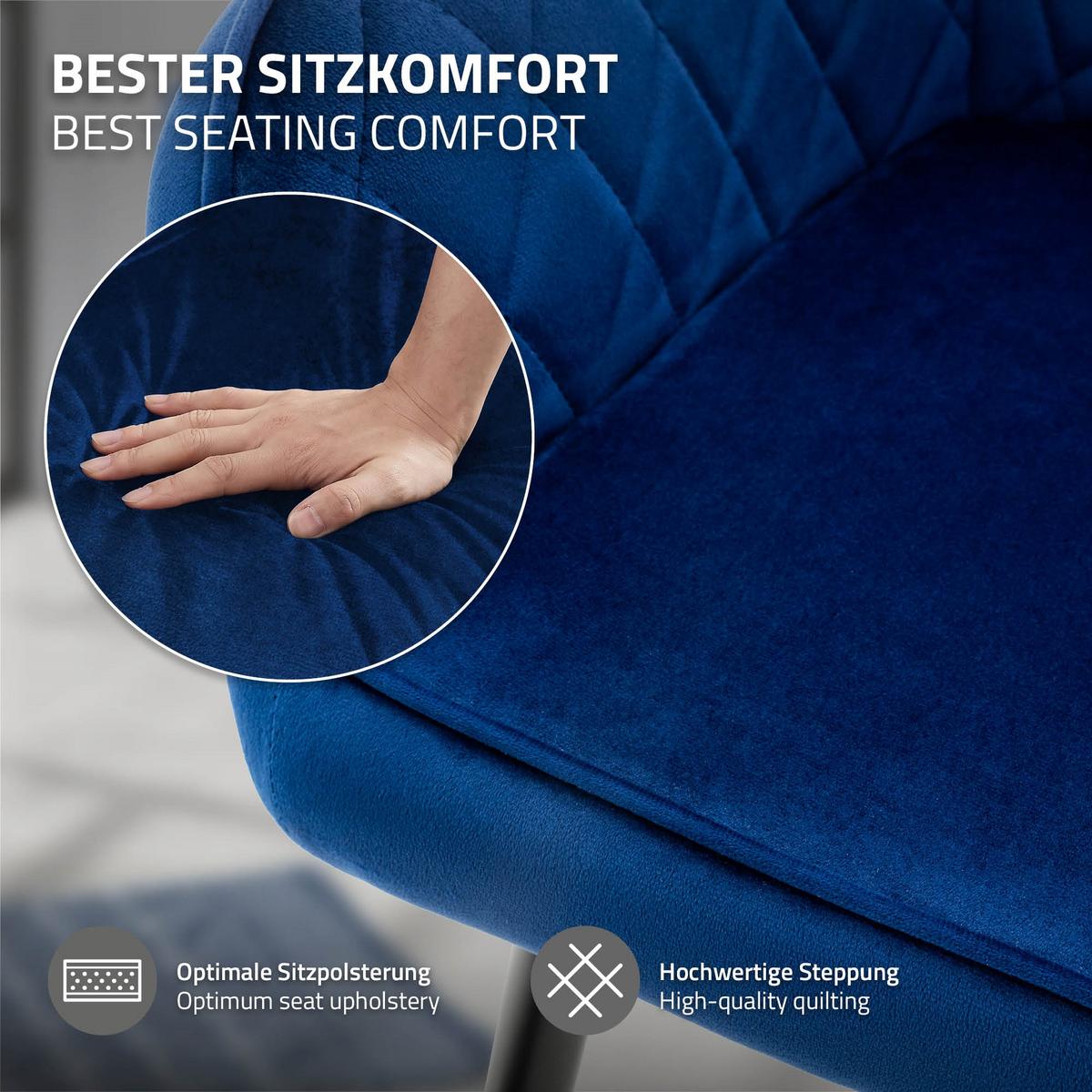 ESSZIMMERSTUHL 4er Set Dunkelblau Samt - Blau/Schwarz, Textil/Metall (63/80/60cm) - ML-DESIGN