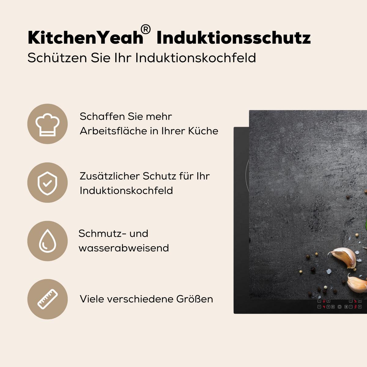 HERDABDECKPLATTE Limette - Kräuter - Gewürze - Grün - Grau - Beton Herdabdeckung Induktionsfeld 75x52 cm - Grün, Kunststoff (75/52/0.2cm) - MuchoWow