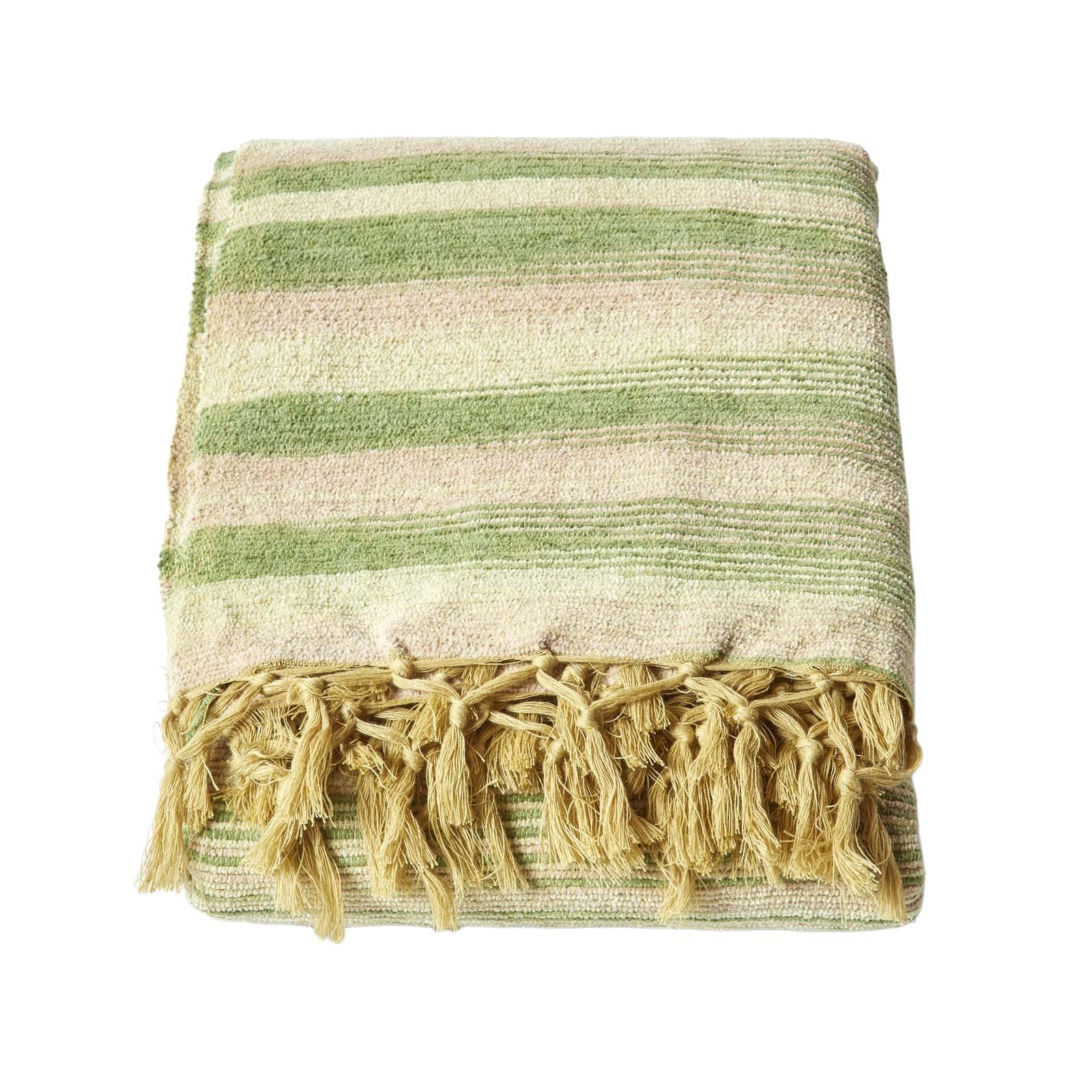 WOHNDECKE Chenille 220/240 cm, 100% Baumwolle gestreift - Grün, Textil (220/240cm) - Homescapes