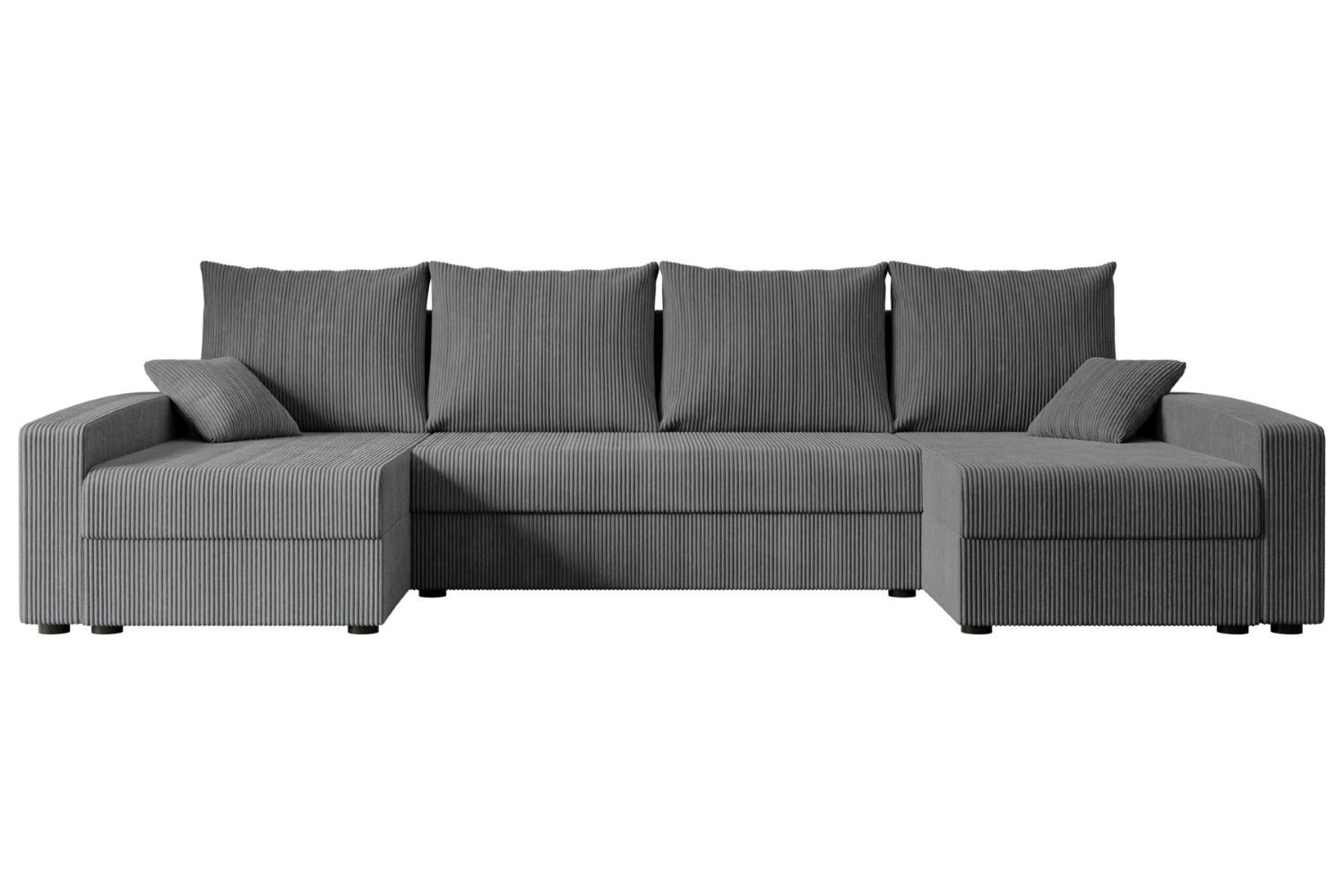 WOHNLANDSCHAFT mit Schlaffunktion und Bettkasten ALESIA-U 301x140x90 cm Grau Cord - Dunkelgrau/Silberfarben, Holzwerkstoff/Kunststoff (301/90/140cm) - ALTDECOR