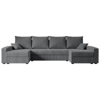 WOHNLANDSCHAFT mit Schlaffunktion und Bettkasten ALESIA-U 301x140x90 cm Grau Cord - Dunkelgrau/Silberfarben, Holzwerkstoff/Kunststoff (301/90/140cm) - ALTDECOR
