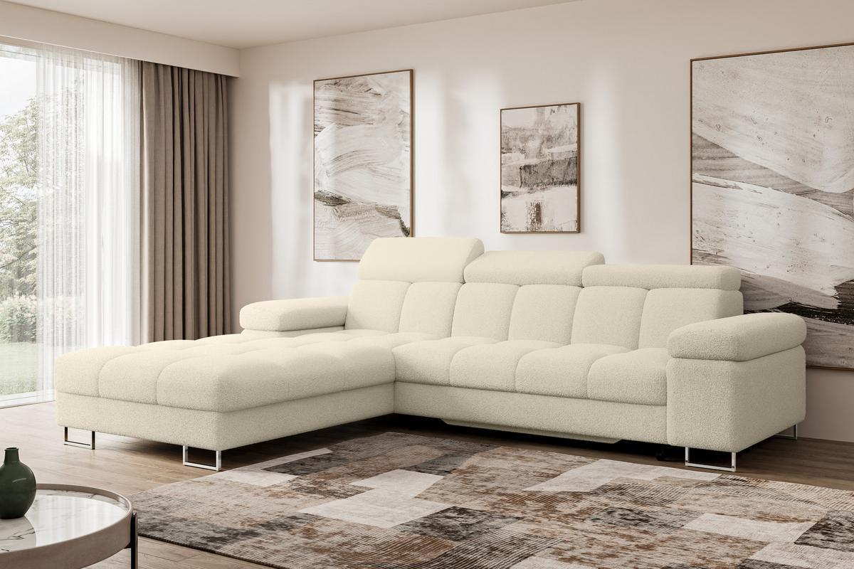 ECKSOFA mit Schlaffunktion Ottomane Links 271x203x79 Beige Bouclé - Sandfarben, Holzwerkstoff/Textil (271/203cm) - ALTDECOR