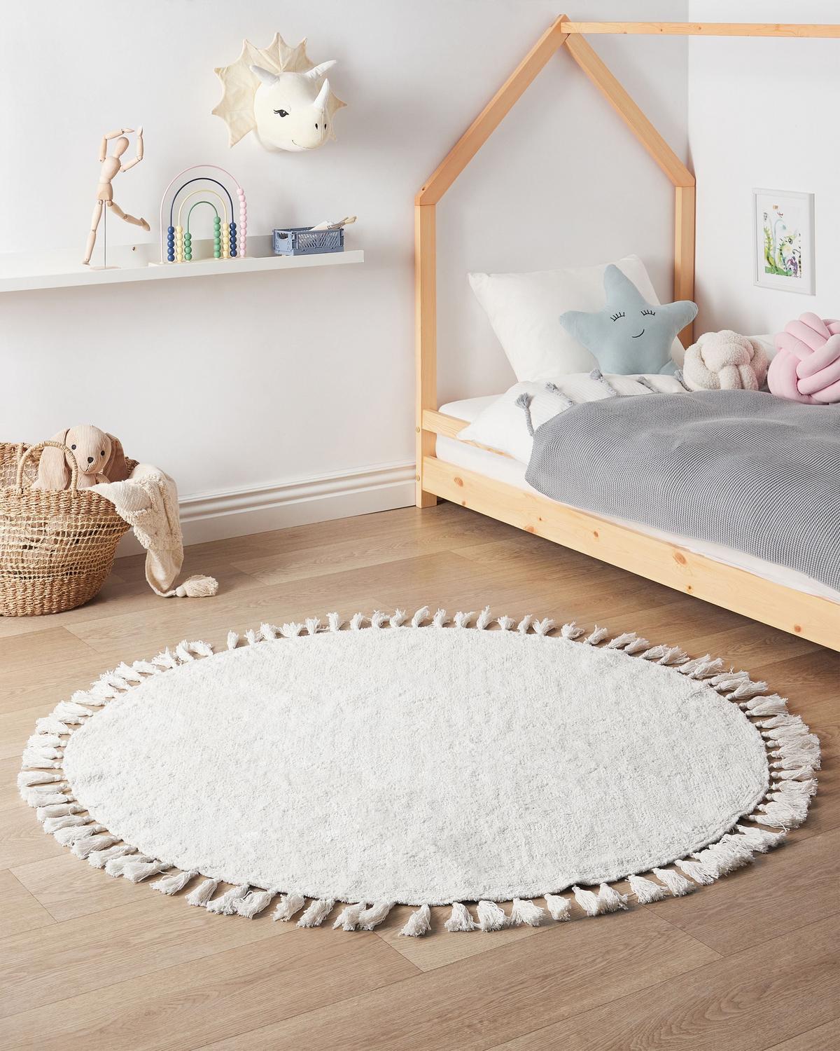 TEPPICH Weiß 120 cm Baumwolle Mitsobi - Weiß, Textil (120/120cm) - Beliani