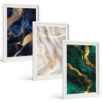 BILDER SET 3er Set - 40x60 cm Weißer Rahmen - Abstrakte blaugrüne Muster - Weiß, Kunststoff (40/60cm) - TULUP