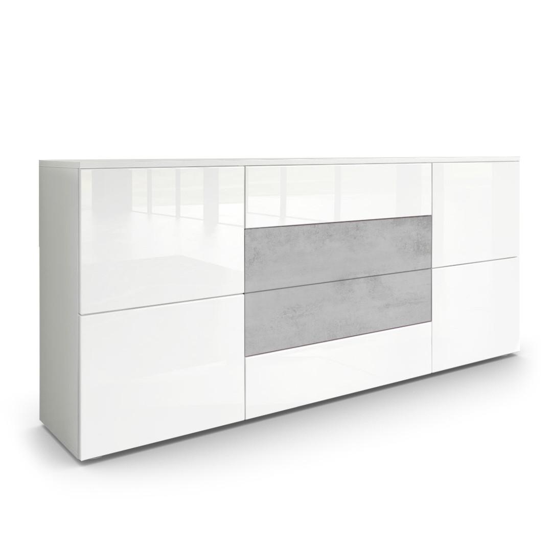 SIDEBOARD Rova Weiß Hochglanz / Beton Oxid Optik - Weiß Hochglanz/Grau, Holzwerkstoff (166/72/35cm) - Vladon