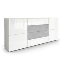 SIDEBOARD Rova Weiß Hochglanz / Beton Oxid Optik - Weiß Hochglanz/Grau, Holzwerkstoff (166/72/35cm) - Vladon