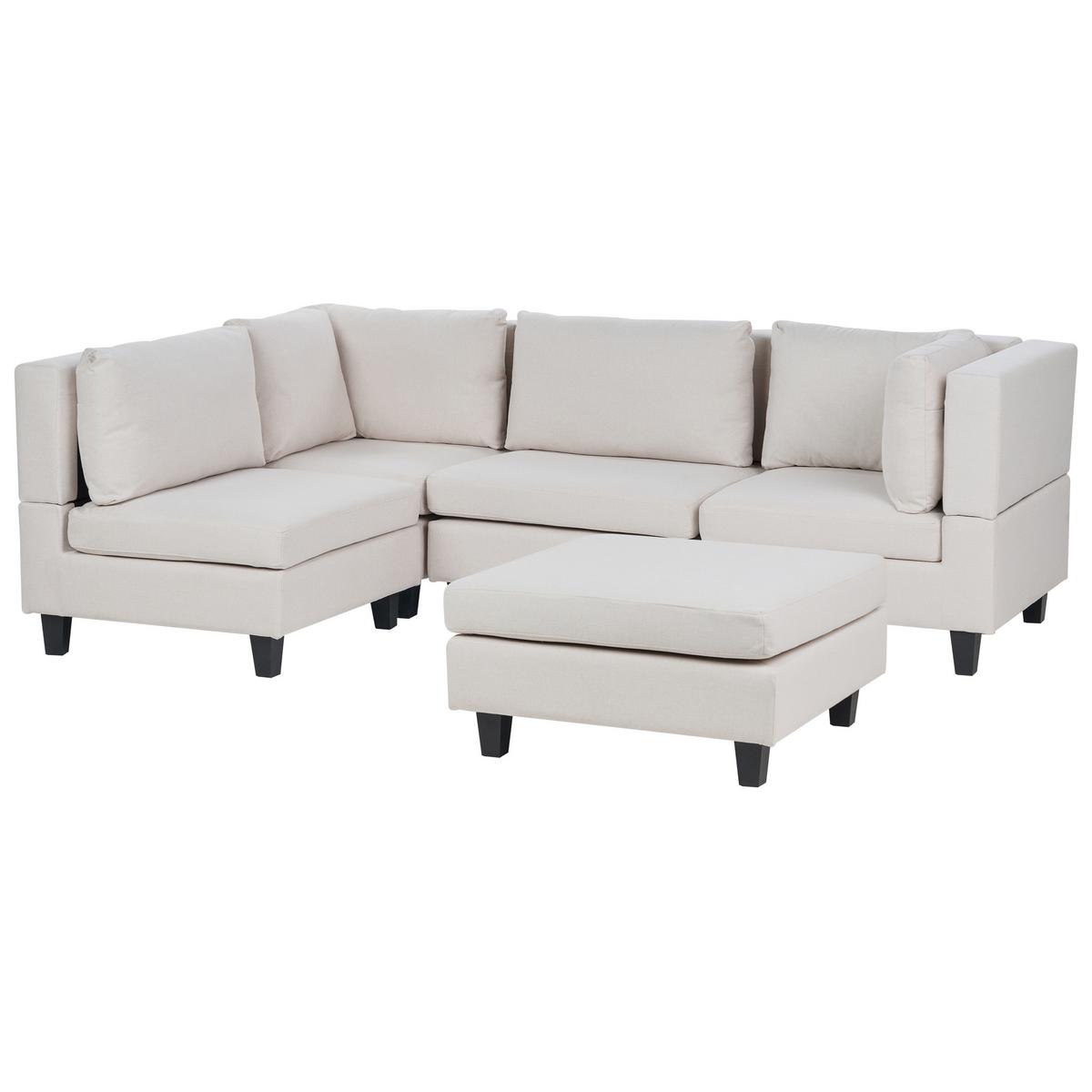 ECKSOFA Modul 4-Sitzer rechtsseitig Hellbeige Stoff mit Ottomane Unstad - Beige/Schwarz, Textil (228/152cm) - Beliani