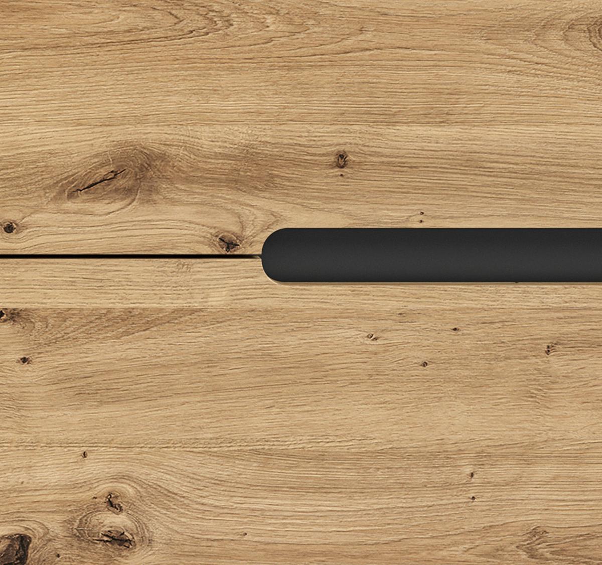WOHNWAND Eiche Artisan, grau, Kombination 3-teilig 220 cm hängend oder stehend, Soft-Close, Cooper - Schwarz/Eiche Artisan, Glas/Holzwerkstoff (221/141/33cm) - Inn.Furn