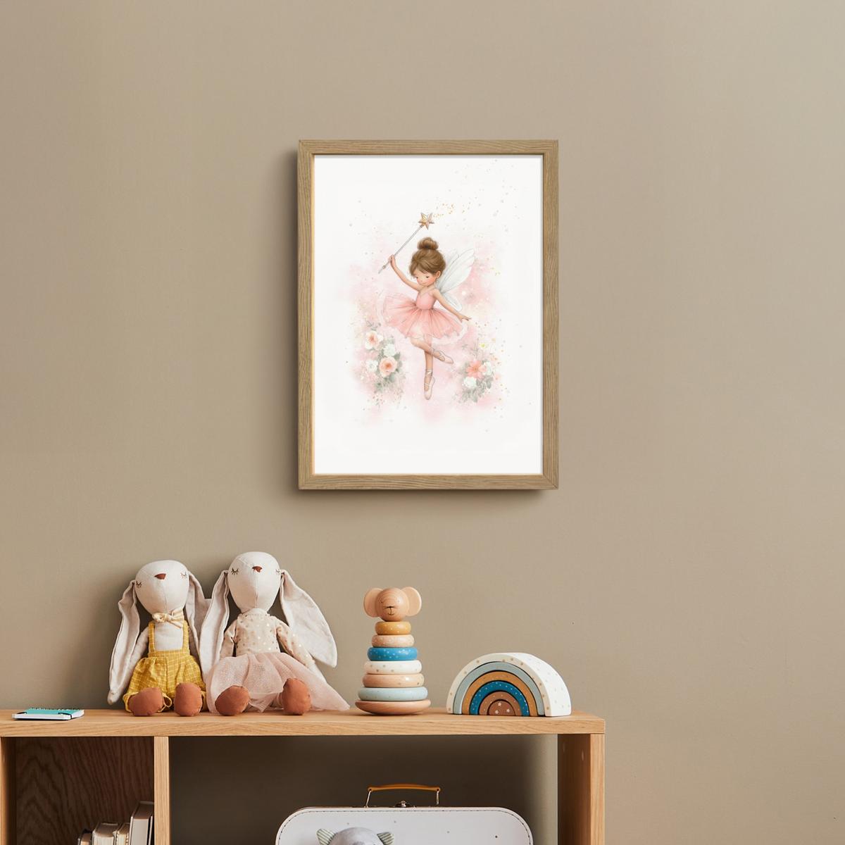 NACHTTISCHLAMPE MIT AKKU Ballerina - Fee - Blumen - Rosa 30x40 cm - Rosa, Holzwerkstoff (8/30/40cm) - OnlyWow