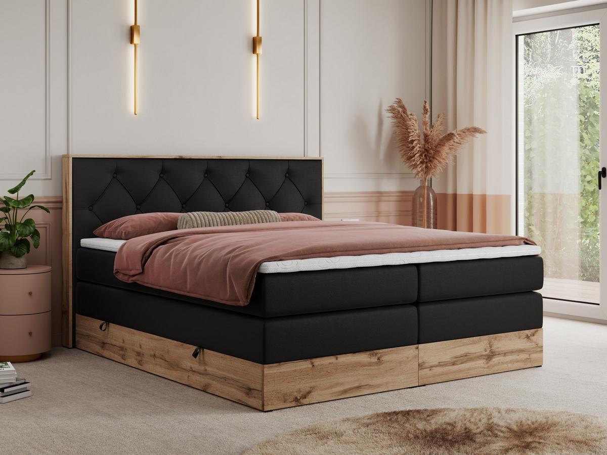 BOXSPRINGBETT VENETO KING 140/200 Schwarz Kunstleder - H4 - Schwarz, Holz/Textil (140/200cm) - MKS