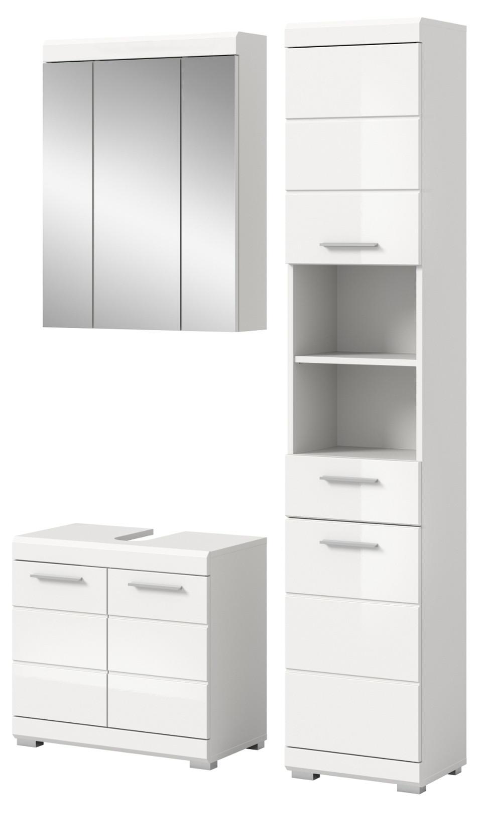 BADMÖBEL-SET weiß Hochglanz 3-teilig 112 cm, Komplettset mit viel Stauraum - Weiß Hochglanz, Glas/Holzwerkstoff (112/191/34cm) - Inn.Furn