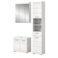 BADMÖBEL-SET weiß Hochglanz 3-teilig 112 cm, Komplettset mit viel Stauraum - Weiß Hochglanz, Glas/Holzwerkstoff (112/191/34cm) - Inn.Furn