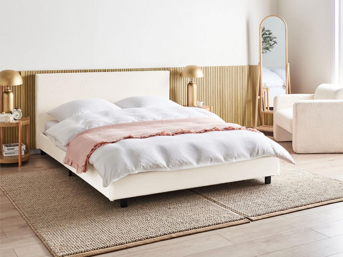 BETT mit Lattenrost 160/200 cm Cremeweiß Albi - Schwarz/Weiß, Textil (160/200cm) - Beliani