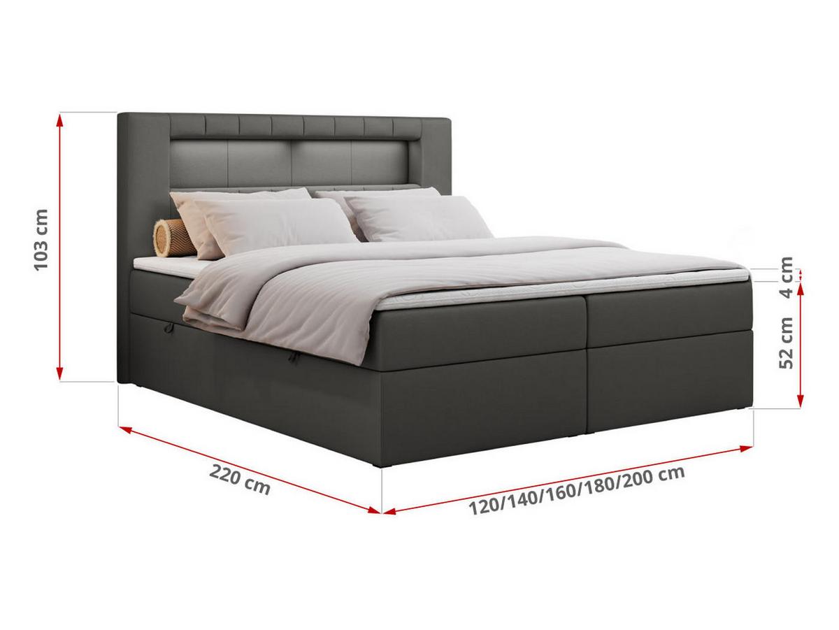 BOXBETT GOLD-5 LED 140/200 Dunkelgrau Kunstleder - H3 - Dunkelgrau, Holz/Textil (140/200cm) - MKS
