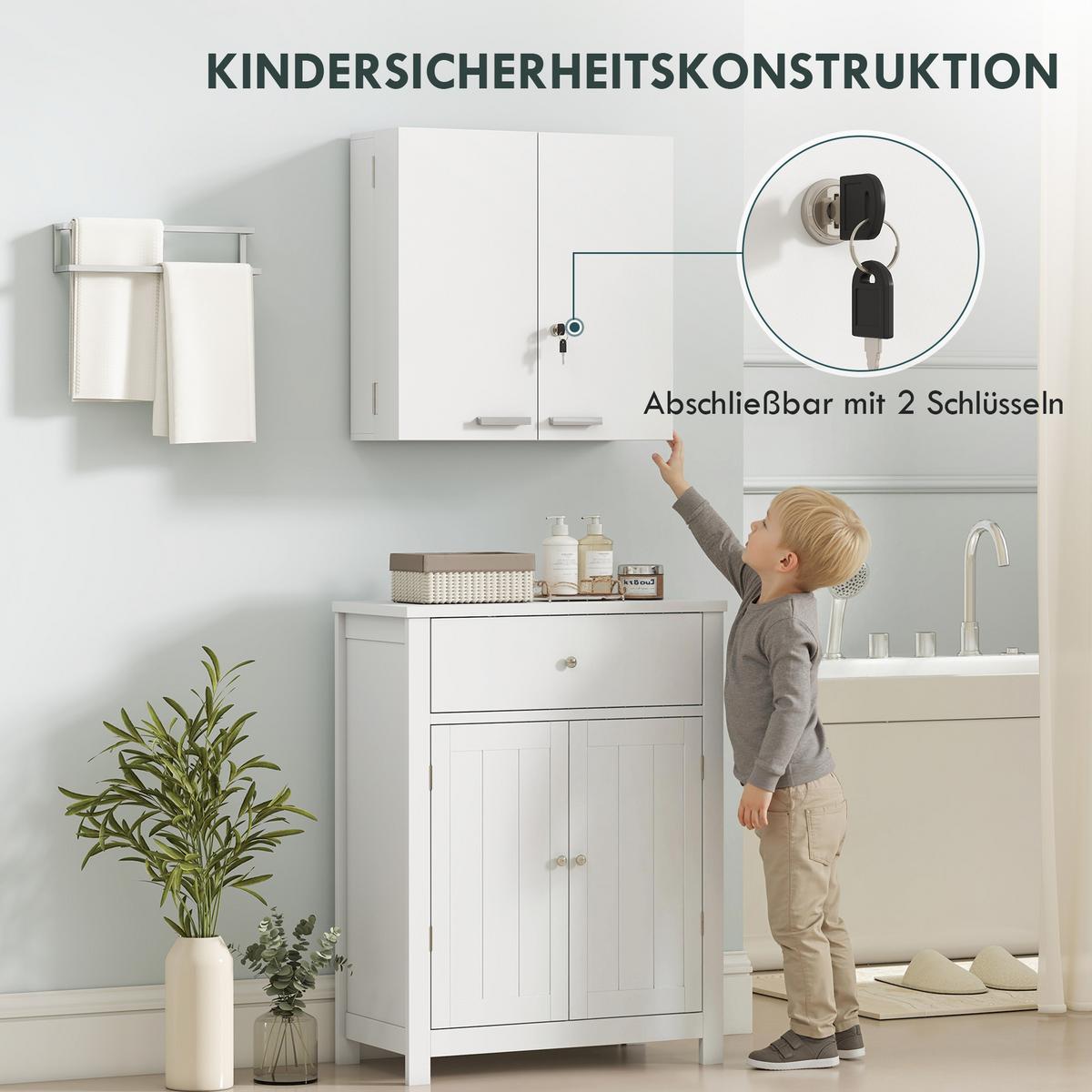 MEDIZINSCHRANK MDF Metall Weiß - Silberfarben/Weiß, Holzwerkstoff/Metall (20/53/53cm) - HOMCOM