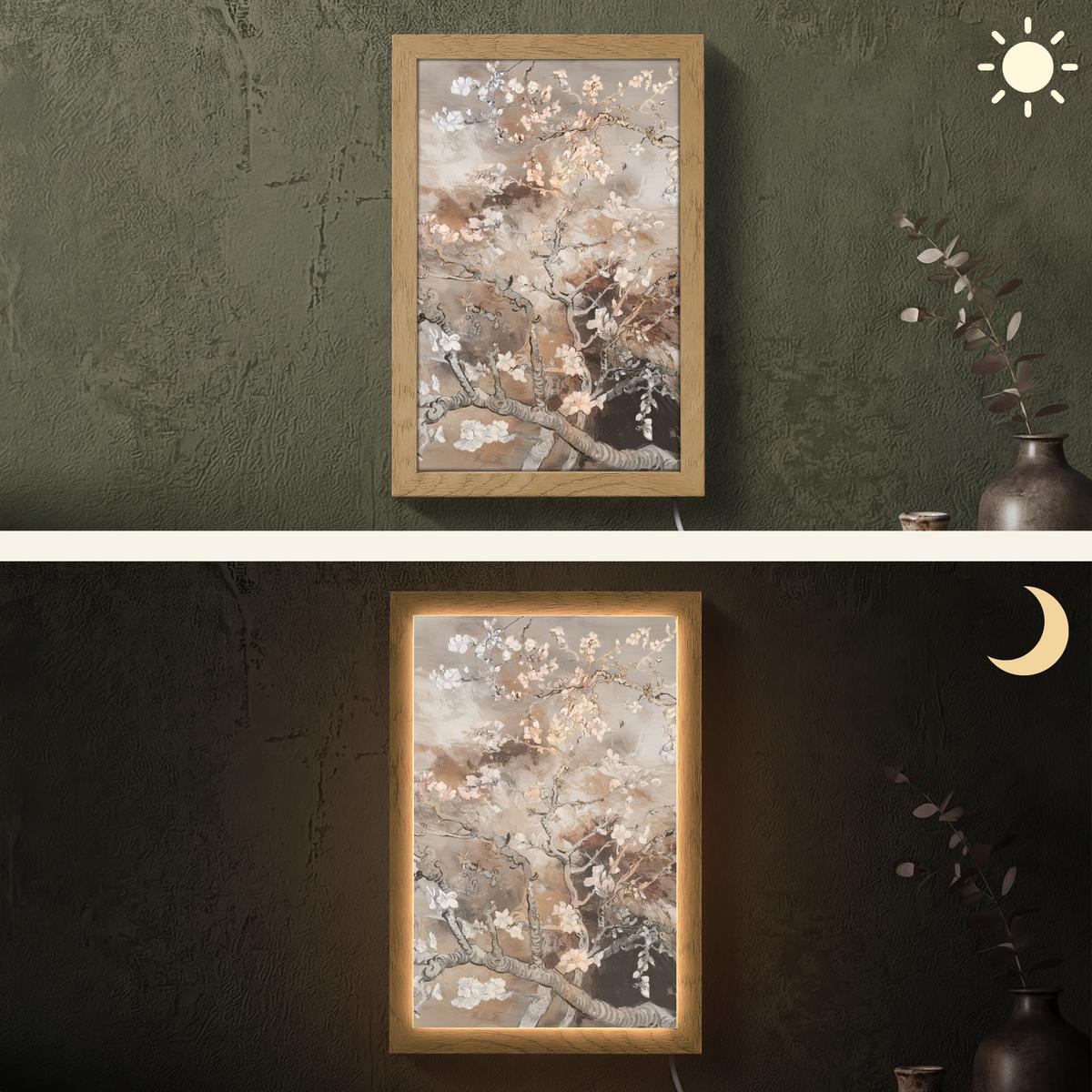 WANDLEUCHTE Mandelblüte - Kunst - Van Gogh - Beige - Abstrakt 20x30 cm - Graubraun, Holzwerkstoff (20/30/8cm) - OnlyWow