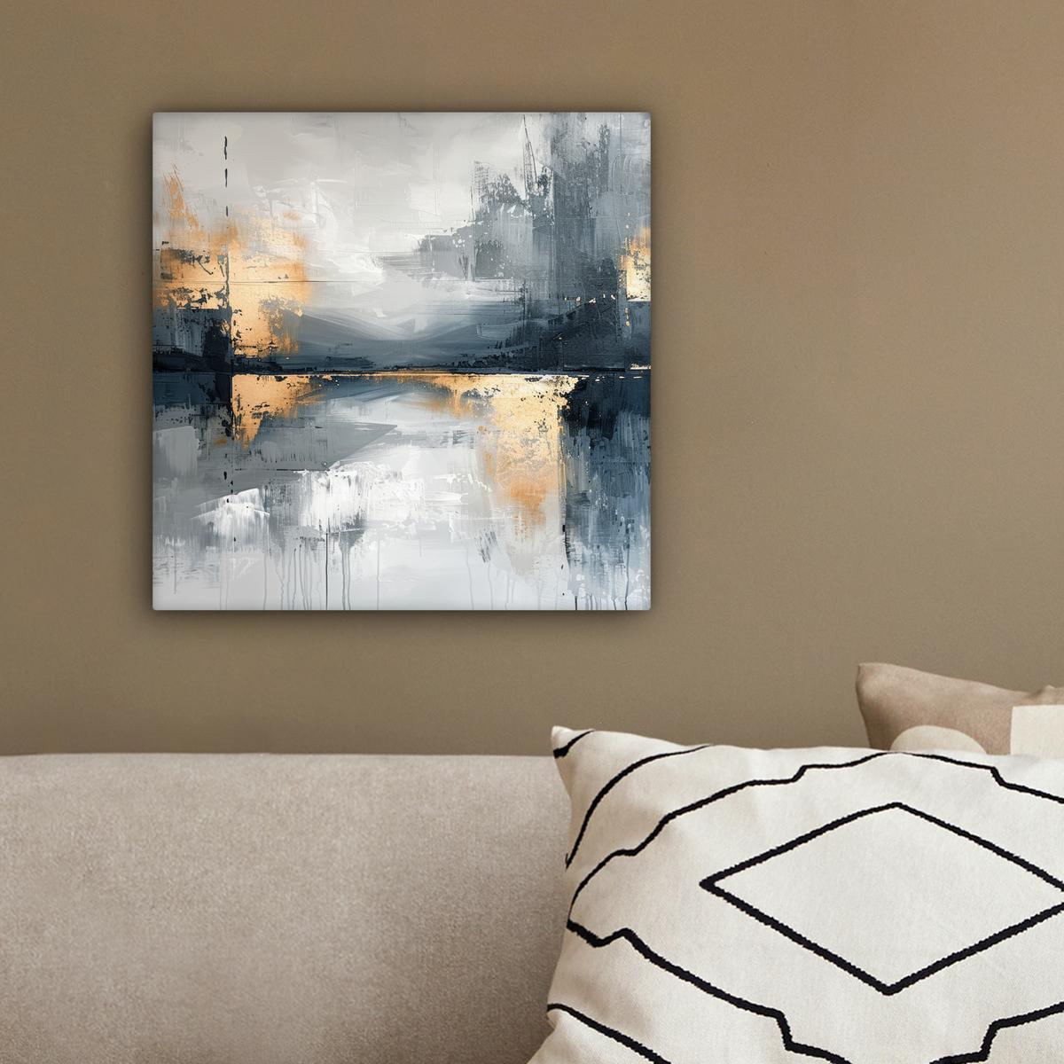 LEINWANDBILD Kunst - Grau - Gold - Abstrakt Deko Wohnzimmer 20x20 cm - Dunkelgrau, Textil (20/20cm) - MuchoWow