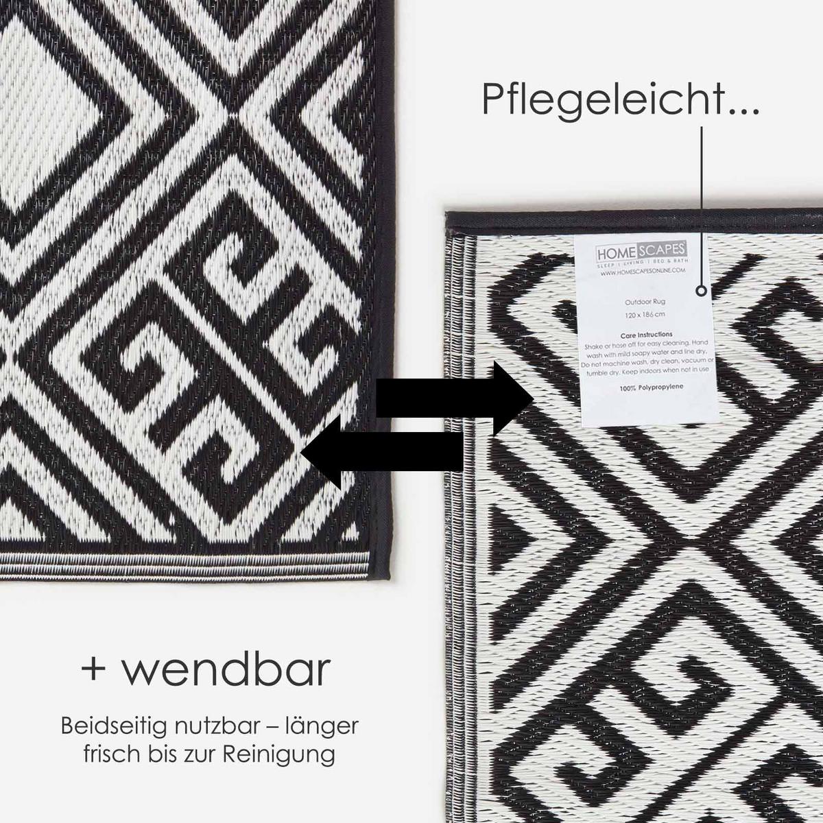 OUTDOORTEPPICH geometrisch gemustert 120/186 cm - Schwarz/Weiß, Kunststoff (120/186cm) - Homescapes