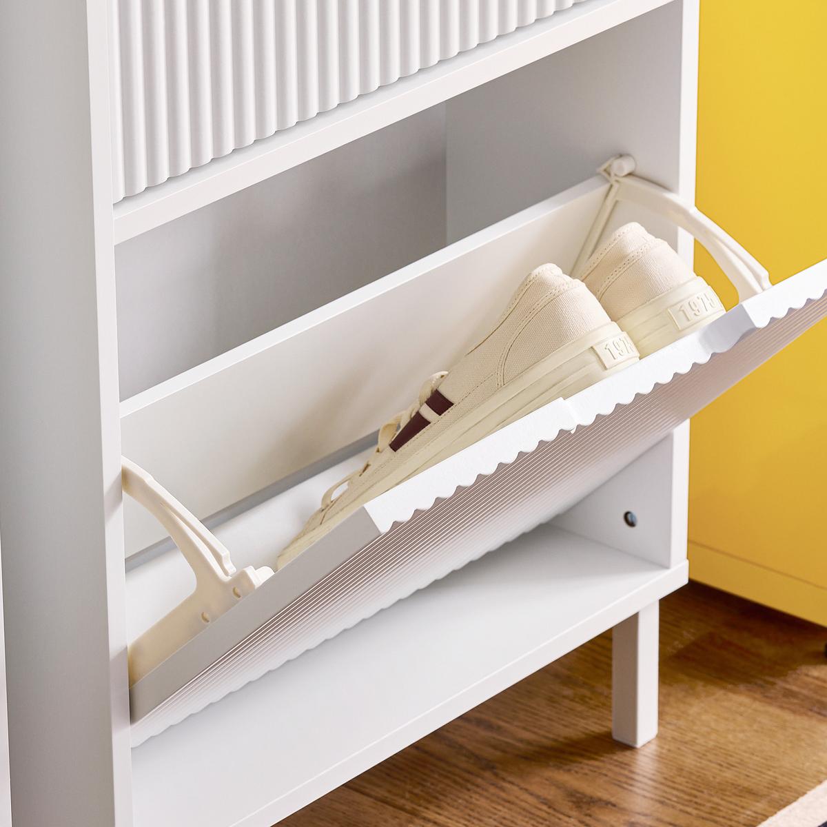 SCHUHSCHRANK mit 3 Klappen, Weiß 50x130x19cm - Weiß, Holzwerkstoff/Metall (50/130/19cm) - SoBuy