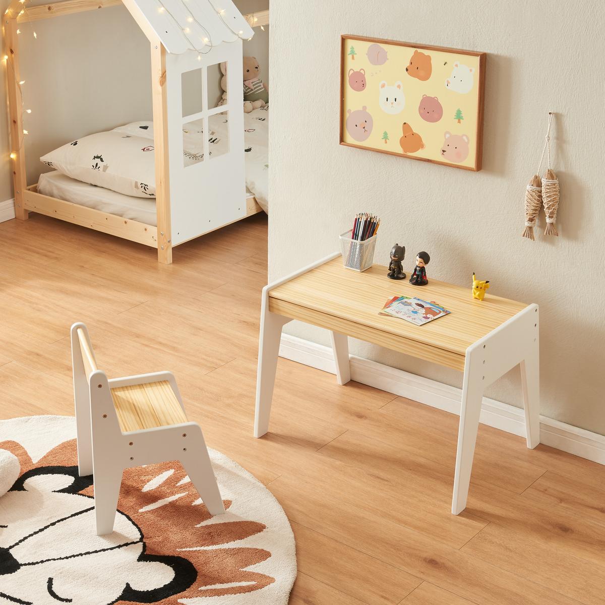 KINDERSCHREIBTISCH-SET 2 TLG. Skinnskatteberg - Naturfarben/Weiß, Holz/Holzwerkstoff (73/48/39.5cm) - [en.casa]
